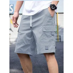 Solid Men Grey Cargo Shorts-image-15