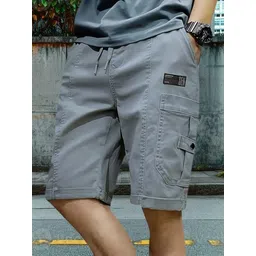 Solid Men Grey Cargo Shorts-image-17
