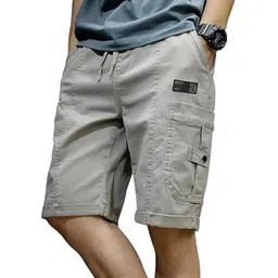 Solid Men Grey Cargo Shorts-image-13