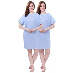 Piu Cotton Pack Of  2 Half Sleeves Checked Hospital Patient Night Dress  - Blue-picture-49