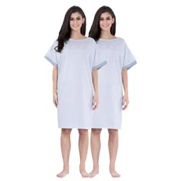 Piu Pack Of 2 Cotton Woven Half Sleeves Polka Dots Printed Hospital Patient Night Dress - Blue-picture-31