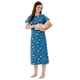 Piu Printed Pure Cotton Maternity Midi Nightdress-picture-39