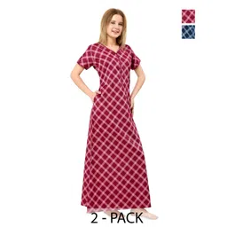 Piu Women Pack of 2 Checked V-Neck Maxi Nightdress-picture-10