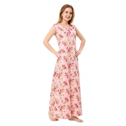 Piu Women Women Pack of 2 Floral Printed Sleeveless Pure Cotton Maxi Nightdress image 3