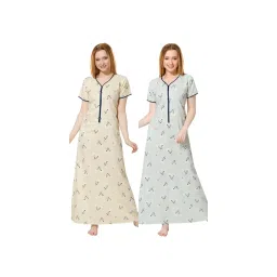 PIU Womens Premium Cotton Front Zipper Nighty - Multi-Color (Pack of 2)-picture-11