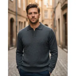 pivl Men Solid Collared Neck Reversible Grey Sweater-picture-15