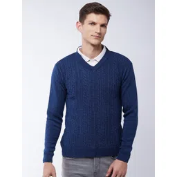 pivl Men Solid V Neck Dark Blue Sweater-picture-28