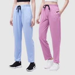 pivl Pack of 2 Women Solid Light Blue, Pink Track Pants-picture-28