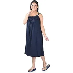Dark Blue Sleeveless Pure Cotton Night for Ladies/Girls - PCW00001389-image-18
