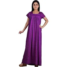 piyali's creation women's Comfortable Hoisery Cotton Purple Polka Nighty-picture-28