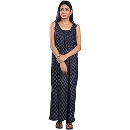 piyali's creation women's Pure Cotton Made Printed Round Neck Sleeveless Nighty for Women's-PCW0000931-Dark Blue-picture-15