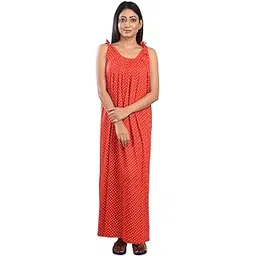 Pure Cotton Made Printed Round Neck Sleeveless Nighty for Women's-PCW0000929-Red-image-7