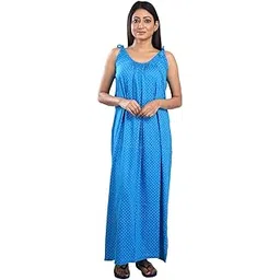 Pure Cotton Made Printed Square Neck Above The Knee Sleeveless Nighty for Women's-PCW0000935-Light Blue XL-image-2