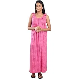 Pure Cotton Made Printed Square Neck Sleeveless Knee Length Nighty for Women's-PCW0000933-Pink-image-19