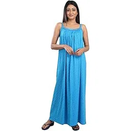 Pure Cotton Made Solid Square Neck Sleeveless Long Nighty For Women's-Pcw0000928-Light Blue-image-13