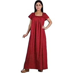 Soft Comfortable Hoisery Cotton Maroon Polka Dot Nighty-image-27