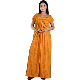 Soft Hoisery Cotton Yellow Short Sleeve Nighty-image-28