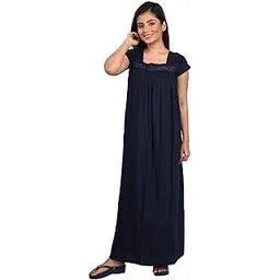 Women's Cotton Solid Maxi Nighty (PCW00001012-L-40_Dark Blue_L)-image-16