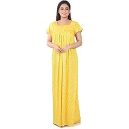 Yellow Short Sleeve Pure Cotton Nighty for Women/Ladies/Girls - PCW00001445_M-38-image-21