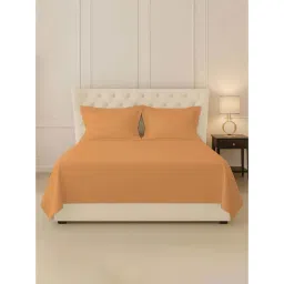 Pizuna Apricot Orange Cotton 400 TC Flat Bedsheet with 2 Pillow Cover-picture-11
