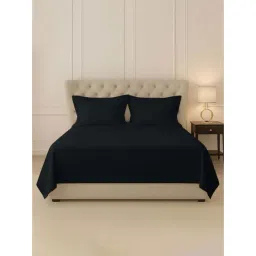Pizuna Black Cotton 400 TC Flat Bedsheet with 2 Pillow Cover-picture-49
