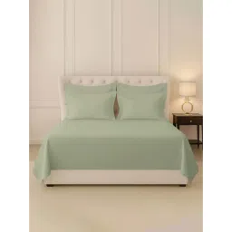 Pizuna Light Sage Cotton 400 TC Flat Bedsheet with 4 Pillow Cover-picture-27
