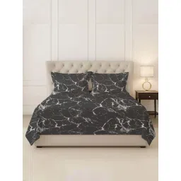 Pizuna Marble Black Cotton 400 TC Printed Super King Flat Bedsheet with 2 Pillow Covers-picture-11