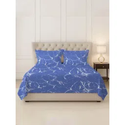 Pizuna Marble Blue Cotton 400 TC Printed Super King Flat Bedsheet with 2 Pillow Covers-picture-14
