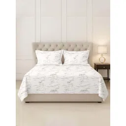 Pizuna Marble Taupe Cotton 400 TC Printed Super King Flat Bedsheet with 2 Pillow Covers-picture-10