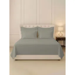 Pizuna Silver Cotton 400 TC Flat Bedsheet with 4 Pillow Cover-picture-39