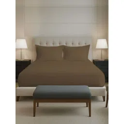 Pizuna Woody Brown Cotton 400TC Bedsheet with 2 Pillow cover-picture-45