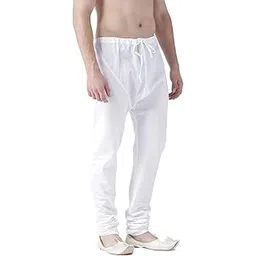 pk hub Men's Pure Cotton Churidar Plain White Pyjama-picture-10