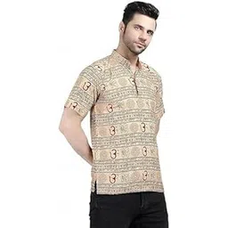 pk hub Men's Regular Fit Cotton Blend Short Straight Om Printed Kurta - Beige | Kurta for Women | Short Kurta | Printed Kurta-picture-31
