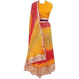 pk hub Women's Art Silk Rajasthani Bandhej stitched Ready to wear Lehenga Choli with Dupatta set-picture-48