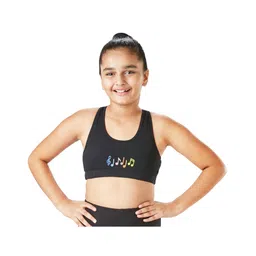 Plan B 95% Cotton 5% Spandex Lightly Padded Racer Back Music Cords Printed Sports Bra - Black-picture-12