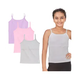 Plan B Cotton Blend Knit Pack Of 3 Sleeveless Solid Camisoles - Grey Lavender & Bubblegum Pink-picture-37