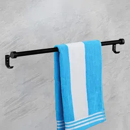 plantex Aluminium Towel Holder/Hanger/Stand/Rod/Rack with Side Hooks for Bathroom & Kitchen – Bathroom/Kitchen Accessories (24 Inch) Black Towel Holder-picture-44