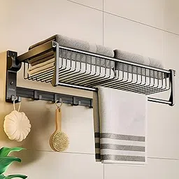 Plantex Aluminium Towel Rack/Towel Rod/Towel Hanger with Hooks/Bathroom Organizer/Bathroom Accessories (961,Black)-picture-17