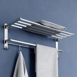 plantex Dual Folding Towel Rack 24 Inch/Towel Stand Hanger Bar for Bathroom Accessories Silver-Chrome Towel Holder-picture-21