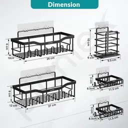 Plantex No Drill Bathroom Organiser Set of 5 Pieces with Self Adhesive Bathroom Shelves/Soap Stands/Toothbrush and Paste Holder - Black, Pack of 5 image 5