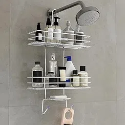 Plantex No Drill Bathroom Organiser/Shower Caddy for Bathroom Hanging/5in1 Stainless Steel Shelf with Soap Holder and Hooks (Big Size-Square Shape-Chrome Finish)-picture-10