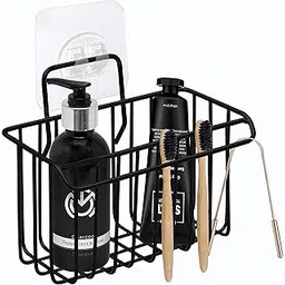 Plantex Self-Adhesive Toothbrush Holder/Toothbrush Organiser Without Drill/Storage Rack/Shelf for Bathroom Wall- (Black, Alloy Steel, Hanging Shelves)-picture-13