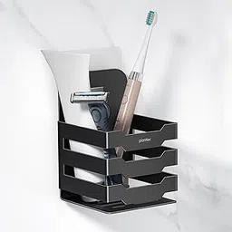 Plantex Self Adhesive Tumbler Holder for Barthroom/Stainless Steel Toothbrush Holder/Toothpaste Stand/Bathroom Accessories - Pack of 1 (1252, Black)-picture-16