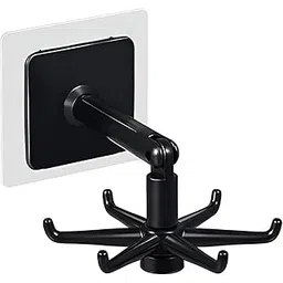 Plastic (Set of 2) 360 Degree Rotating Self-Adhesive Kitchen Wall Door Cabinet Hook Holders for Hanging-Towel,Clothes,Cups for Bathroom/Home.(Black) Style-1-picture-24