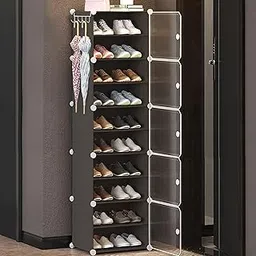 Plastic Shoe Rack for Home | 𝟓-𝐃𝐨𝐨𝐫_𝟏𝟎-𝐒𝐡𝐞𝐥𝐟 Portable Shoe Organizer with Doors for Heels, Boots, Slippers & Chappals Sandals Shoe Stand | DIY Multipurpose 𝐆𝐫𝐞𝐲 Storage Rack-picture-17