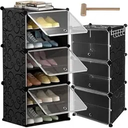 Plastic Shoes Rack for Home, 3-Door 6-Shelf Portable Shoes Rack with Dustproof Door for Heels/Slippers/Boots, DIY Multi-Purpose Shoe Organizer - Black-picture-10