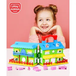 Play Nation Doll House With Play Furniture - Blue & Green-picture-26