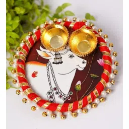 playful stitches Handmade Red Engineered Wood Pooja Thali-picture-13