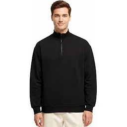 playu Men Solid Relaxed Fit High-Neck Zip Sweatshirt – Black-picture-29