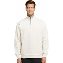 playu Men Solid Relaxed Fit High-Neck Zip Sweatshirt – Off White - Size XXL-picture-25